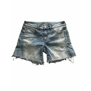 AMERICAN EAGLE WOMENS JEAN SHORTS SIZE 6 SUPER STRETCH X BLUE‎ RAW HEM